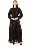 Orhan Store Pul Payetli Abaya Takım- LYN01767 Siyah