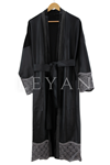 Orhan Store Deri Detaylı Kimono- LYN01885 Siyah