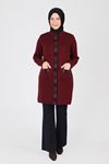 Behrem Motif Detaylı Triko Ceket- LYN01647 Bordo