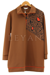 Leopar Desenli Fermuar Detaylı Scuba Tunik- LYN01838 Kahve