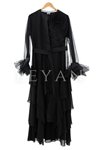 Orhan Store Fırfır Detaylı Abaya Takım- LYN02676 Siyah